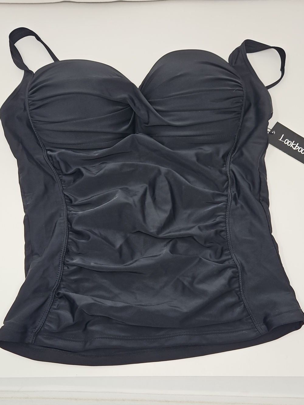 Black Ruched Swim Tank Top Women's XL
